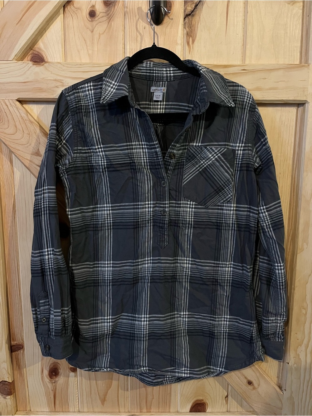 Carhartt Popover Flannel Grey Plaid 100% Cotton